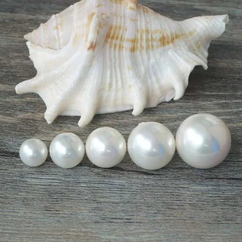 10pcs White Shell Beads Round Half-Drilled Loose Bead for Jewelry Diy Making
