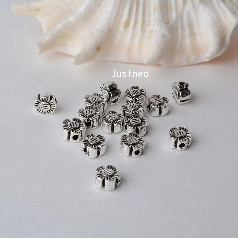 solid 925 sterling silver flower charm beads, Thai Silver spacer loose bead with 1.1mm hole jewelry diy components accessories