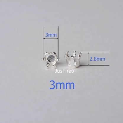 Solid 925 Sterling Silver Locket Settings, 6 Prongs Snap in Setting for Round Stones and Crystal