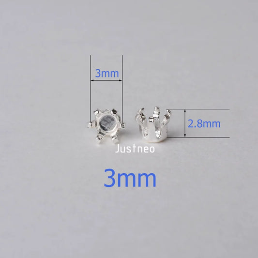 Solid 925 Sterling Silver Locket Settings, 6 Prongs Snap in Setting for Round Stones and Crystal