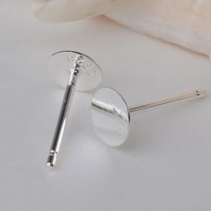 925 Sterling Silver Earring Post with Flat pad Head,3/4/5/6mm Pad. Earring Findings for Jewelry Making ,1pair