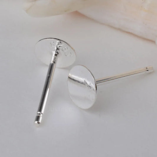 925 Sterling Silver Earring Post with Flat pad Head,3/4/5/6mm Pad. Earring Findings for Jewelry Making ,1pair
