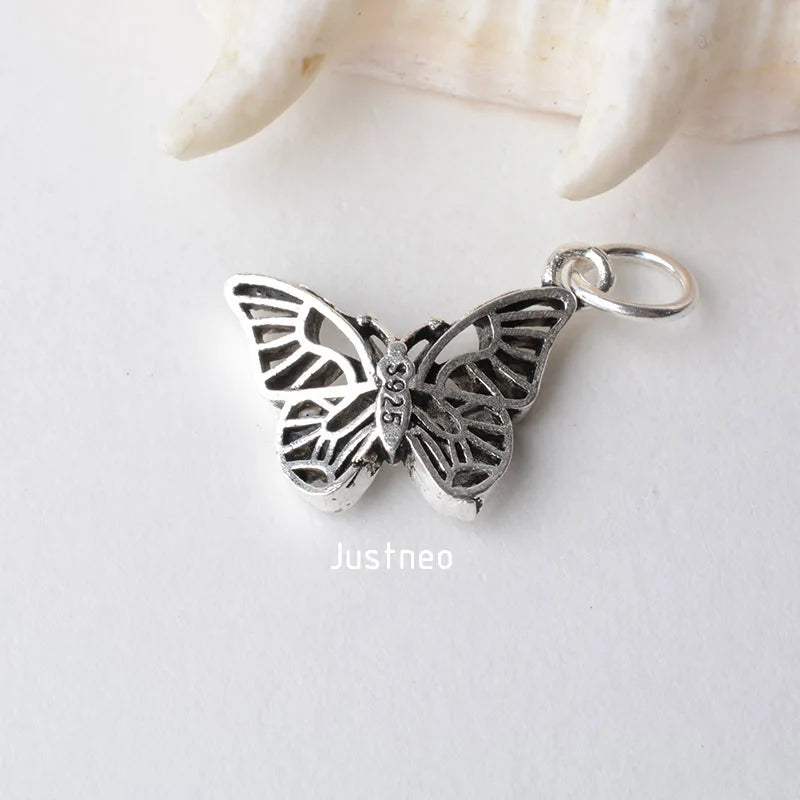 solid 925 Sterling Silver butterfly pendant charm, Thai Silver spacer bead charms for necklace & pendant  jewelry