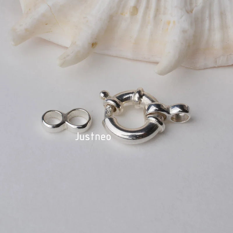 clasp,10mm 1-strand solid 925 sterling silver necklace clasps, springring nautical clasp with movable ring for necklace/bracelet