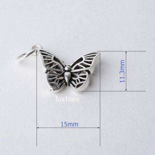 solid 925 Sterling Silver butterfly pendant charm, Thai Silver spacer bead charms for necklace & pendant  jewelry