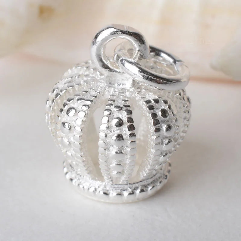 solid 925 Sterling Silver Royal Crown pendant charm,silver spacer bead charms for necklace & pendant sterling silver jewelry