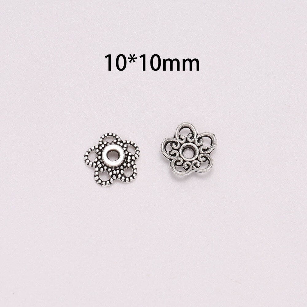 10mm 5-Petal Hollow Flower Bead Caps, 50pcs
