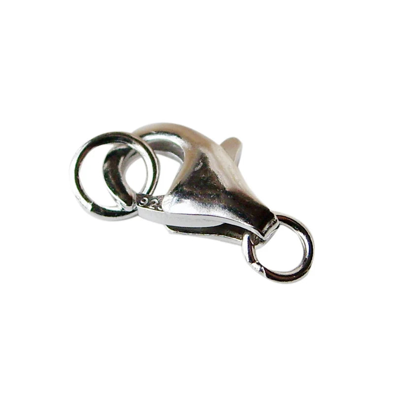 Solid 925 Sterling Silver Lobster Trigger Clasp with 2 Closed Jump Rrings for Necklace/bracelet  Rhodium plated ,1piece