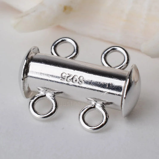 Solid 925 Sterling Silver Clasp 2 Strand Necklace Bracelet Tube Clasp Slide Buckle