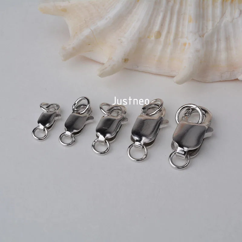 Solid 925 Sterling Silver Lobster Claw Trigger Clasp with Closed Jump Rings for Necklace/bracelet Jewelry, Rhodium plated, 1 pc