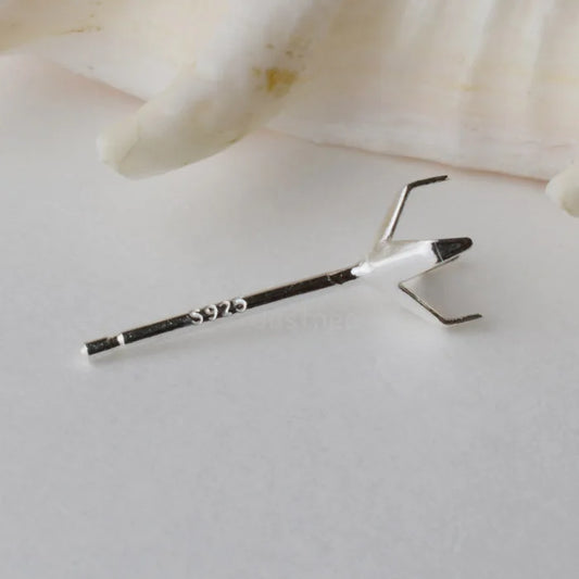 Solid 925 Sterling Silver Ear Studs Pointed 4 Claw Prong Setting Piercing Earring Post Findings 4mm/5mm CZ Beads, 1 pair