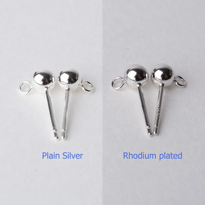 Solid 925 Sterling Silver Ball Earring Post 4 mm with Closed Jump Ring ,1pair