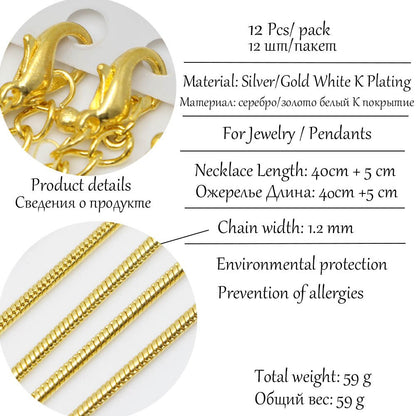 Chaînes de collier serpent à fermoir mousqueton White K, paquet de 12 pièces