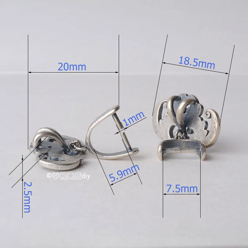 Solid 925 sterling silver bat pendant clasp connector, Thai Silver pinch bail for necklace & pendant silver jewelry