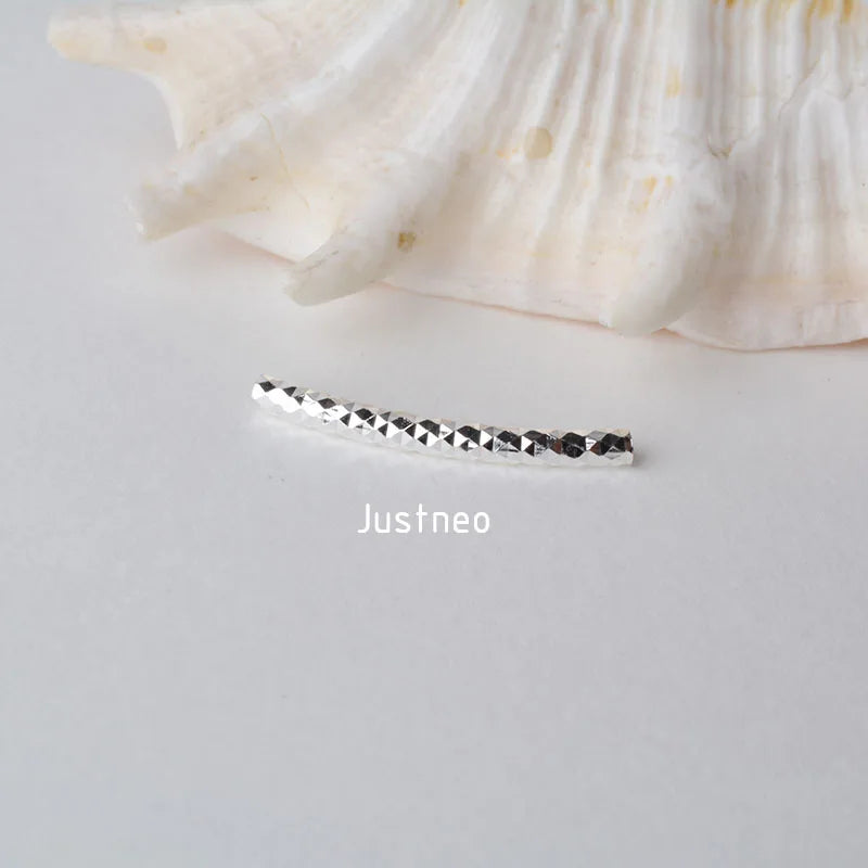 1piece, 2mm solid 925 sterling silver curved Faceted tube spacer beads connector for necklace&pendant bracelet jewelry making