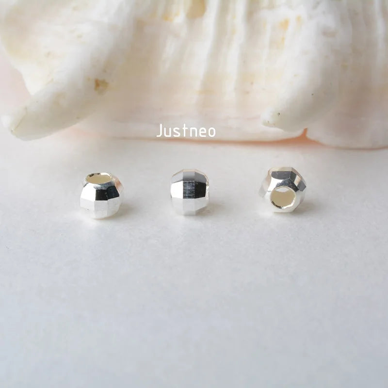 Solid 925 Sterling Sliver Seamless Faceted Beads Round Spacer Mirror Surface Cutting Loose Bead for Jewelry Making 2 mm 3mm ,1pc