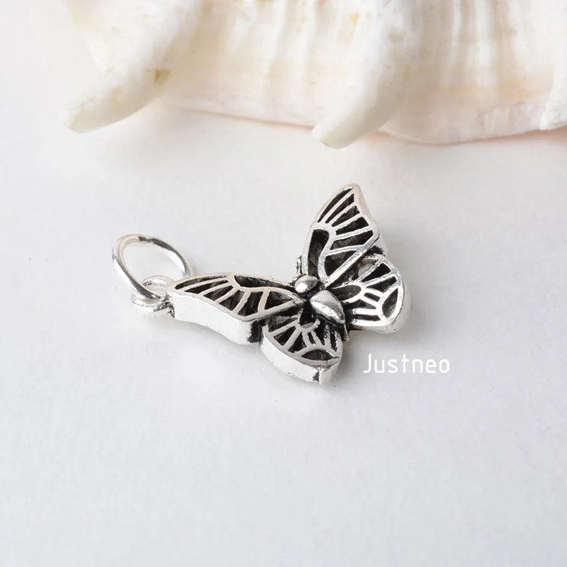 solid 925 Sterling Silver butterfly pendant charm, Thai Silver spacer bead charms for necklace & pendant  jewelry