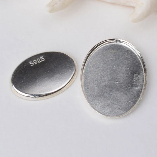 Solid 925 Sterling Silver Oval Cabochon Trays Locket Settings