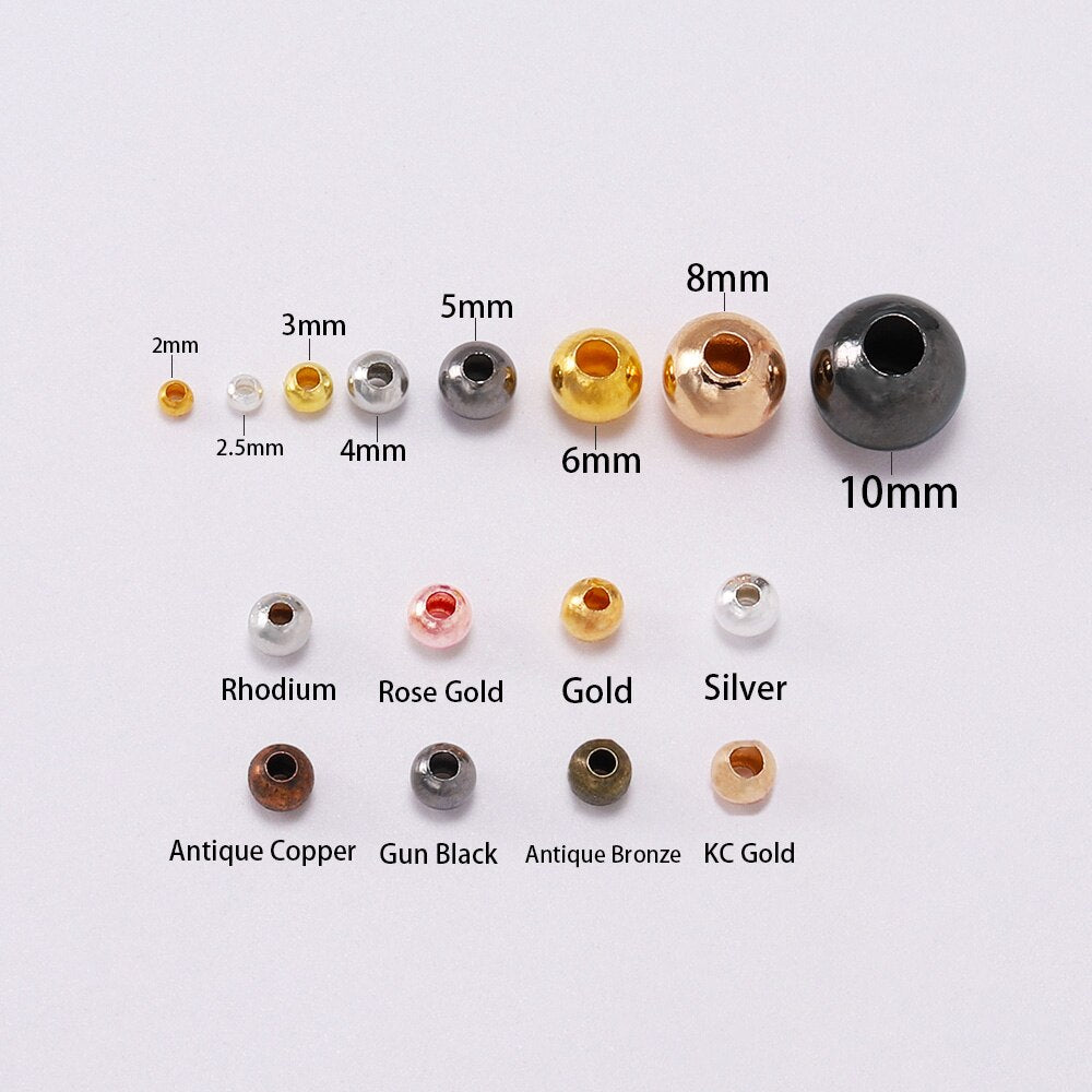 Perles d'espacement rondes couleur or 3-6mm, 30-300 pièces