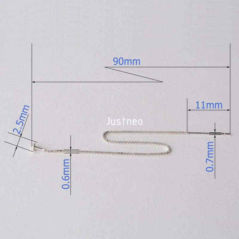 earwire,solid 925 sterling silver ear thread, Box Chain earring wire with Headpin
