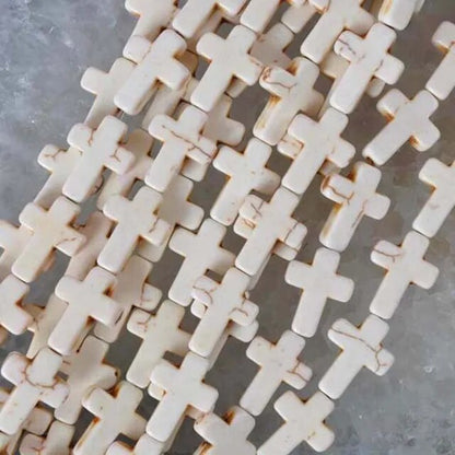 White Howlite Cross Beads, 12x16mm
