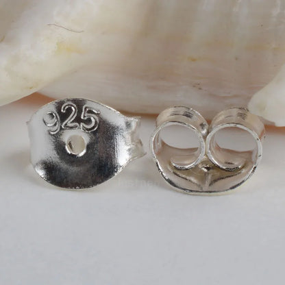 earnut,6mm(plain silver) solid 925 sterling silver earring backs,earring friction butterfly back stopper for earstuds,1pair