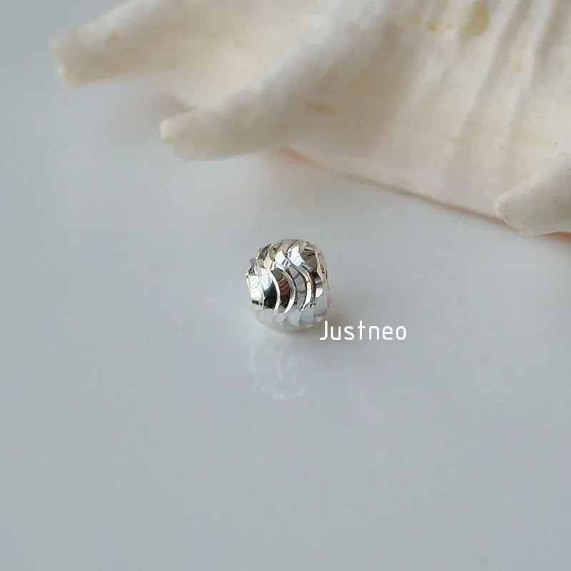 8mm solid 925 sterling silver round  beads,laser cut twisted corrugated mirror silver spacer beads, 1 piece
