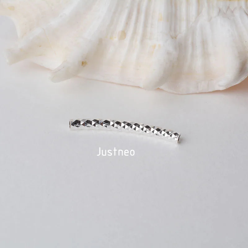 1piece, 2mm solid 925 sterling silver curved Faceted tube spacer beads connector for necklace&pendant bracelet jewelry making