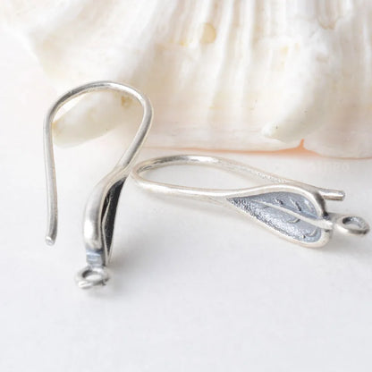ear hook, solid 925 sterling silver leaves Shaped earring wire hooks, Thai Silver earring findings components, Jewelry DIY