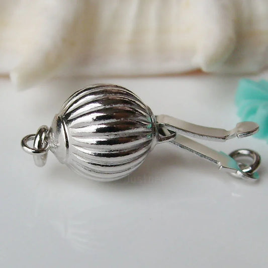 solid 925 sterling silver clasp,round corrugated box tab buckle with safety loop clasp