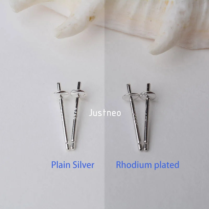 Solid 925 Sterling Silver Earring Studs Ear Post Finding with Cupped Pad for Holding Pearl Gemstone Beads
