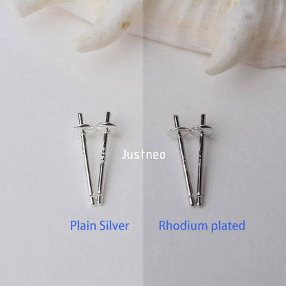 Solid 925 Sterling Silver Earring Studs Ear Post Finding with Cupped Pad for Holding Pearl Gemstone Beads