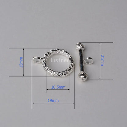 Solid 925 Sterling Silver Toggle Clasp Fancy Textured  ,1piece