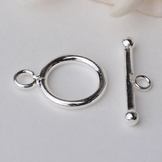 Solid 925 Sterling Silver Circle Toggle Clasp