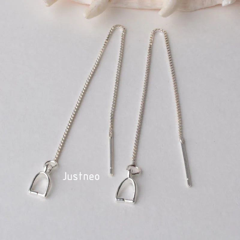 earwire,solid 925 sterling silver ear thread, Box Chain earring wire with bail pendant clasp connector