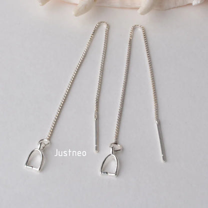 earwire,solid 925 sterling silver ear thread, Box Chain earring wire with bail pendant clasp connector