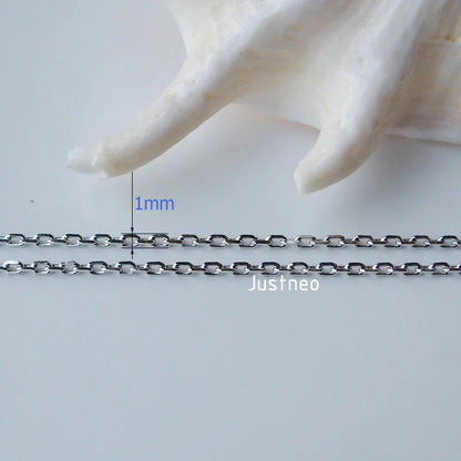 JustNeo solid 925 sterling silver oval cable chain necklace with rhodium plate, spring  claspfine jewelry, , 1 piece