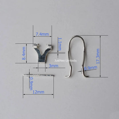 Solid 925 Sterling Silver Clip Earring Findings with Needle for Jewelry DIY Components