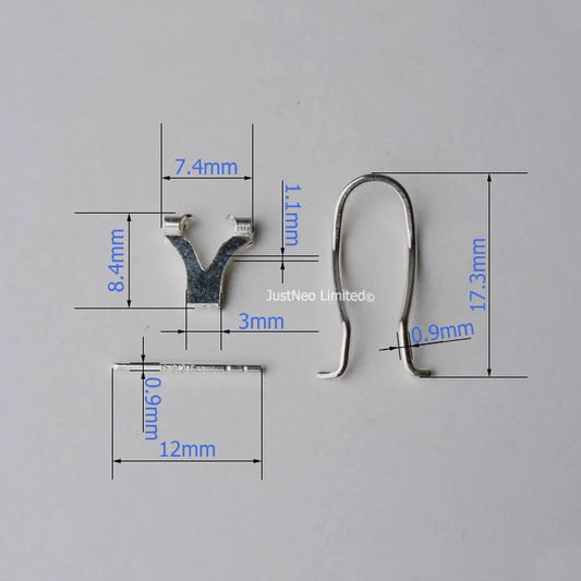 Solid 925 Sterling Silver Clip Earring Findings with Needle for Jewelry DIY Components