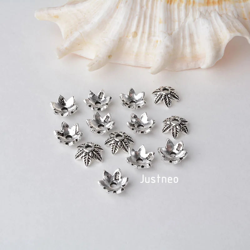 solid 925 sterling silver Leaves bead cap,Thai Silver spacer bead caps,jewelry diy silver findings/components