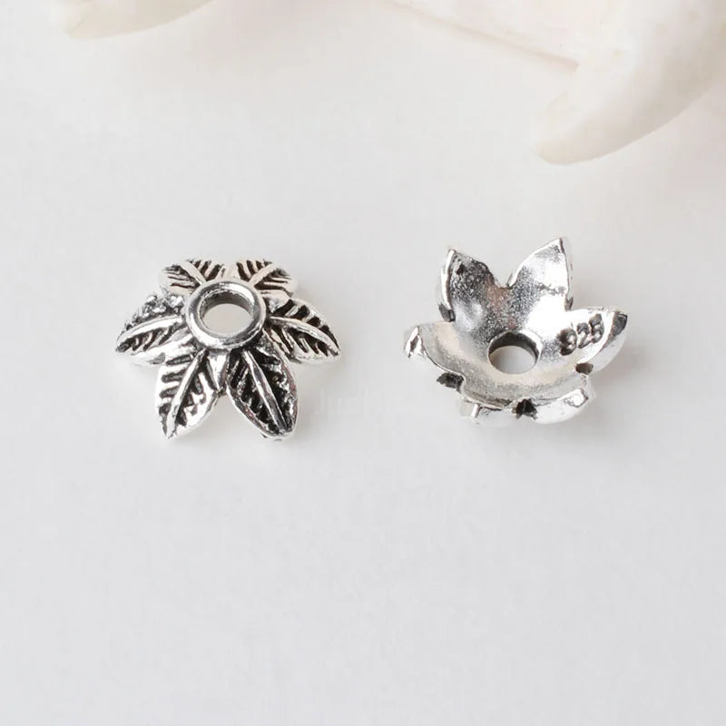 solid 925 sterling silver Leaves bead cap,Thai Silver spacer bead caps,jewelry diy silver findings/components