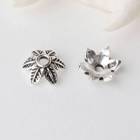 solid 925 sterling silver Leaves bead cap,Thai Silver spacer bead caps,jewelry diy silver findings/components