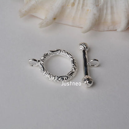 Solid 925 Sterling Silver Toggle Clasp Fancy Textured  ,1piece