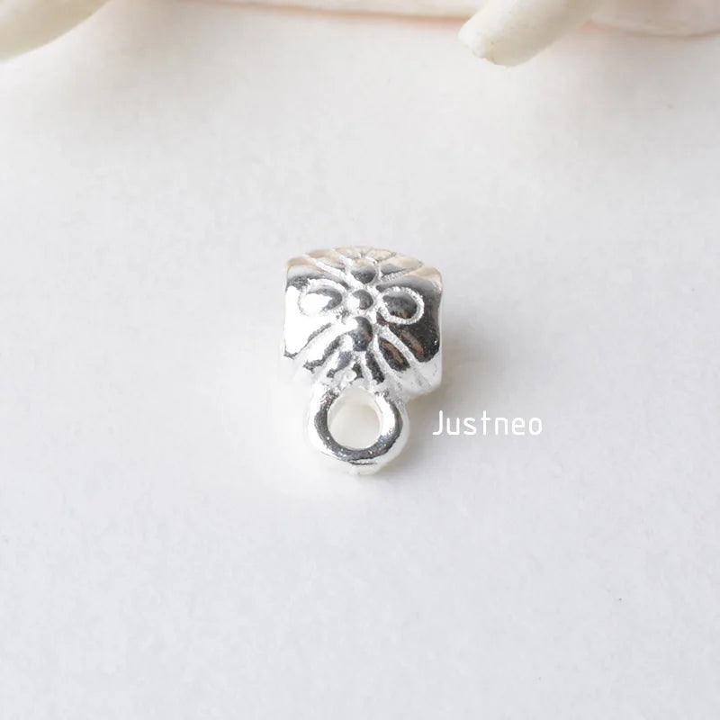 solid 925 sterling silver Tube Spacer Bead Connector with Closed Jump Ring, rondel spacer bead charms for necklace