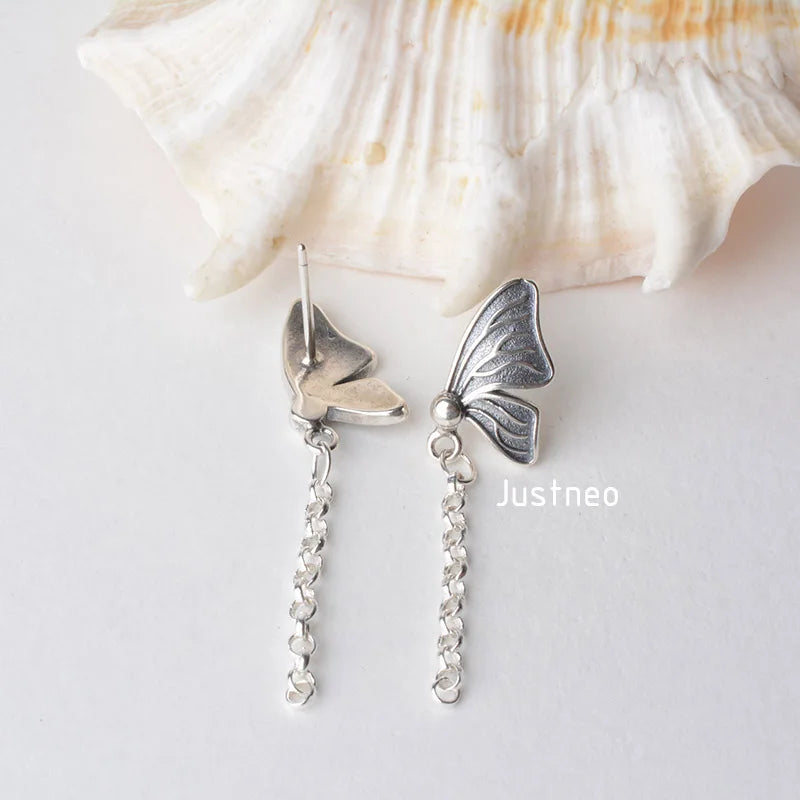 solid 925 sterling silver butterfly Stud Earring ear thread, Rollo/Rolo link chain earwire earrings, diy components accessories