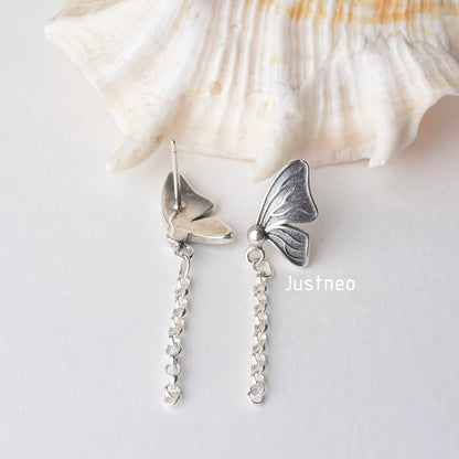 solid 925 sterling silver butterfly Stud Earring ear thread, Rollo/Rolo link chain earwire earrings, diy components accessories