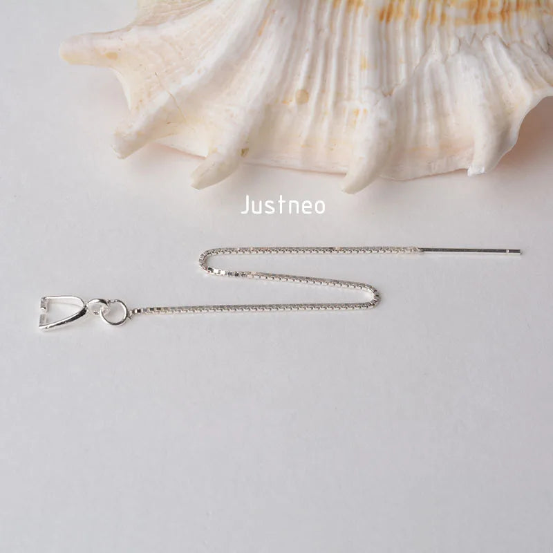 earwire,solid 925 sterling silver ear thread, Box Chain earring wire with bail pendant clasp connector
