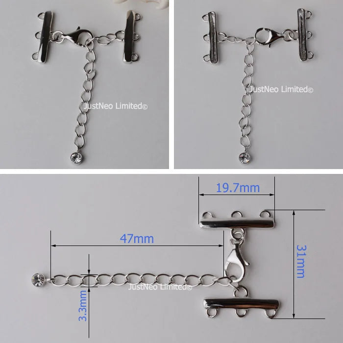 Solid 925 Sterling Silver Clasp Buckle 2/3 Strand Necklace Hook Cubic Zirconia Rhodium Plated  Diy Jewelry Components, 1pc
