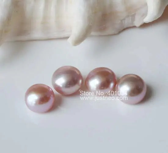 Freshwater Pearl Loose Beads, Genuine Cultured Button-shape Pearls Half Drilled Natural Lavender 5-9 MM