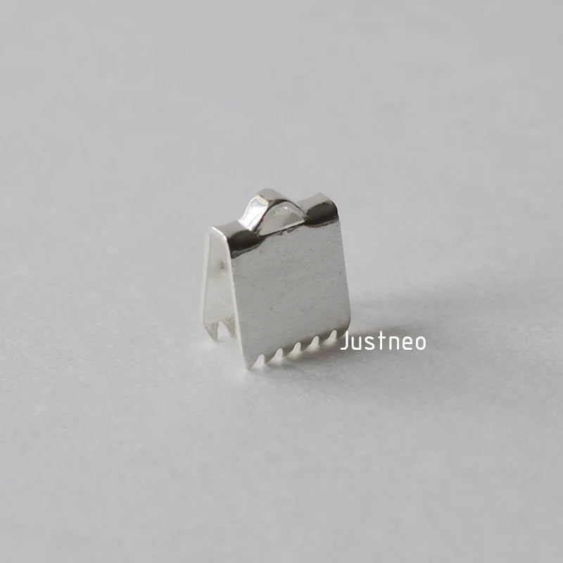Solid 925 Sterling Silver Ribbon Cord End Clamps Foldover Clasps, jewelry DIY silver findings/components